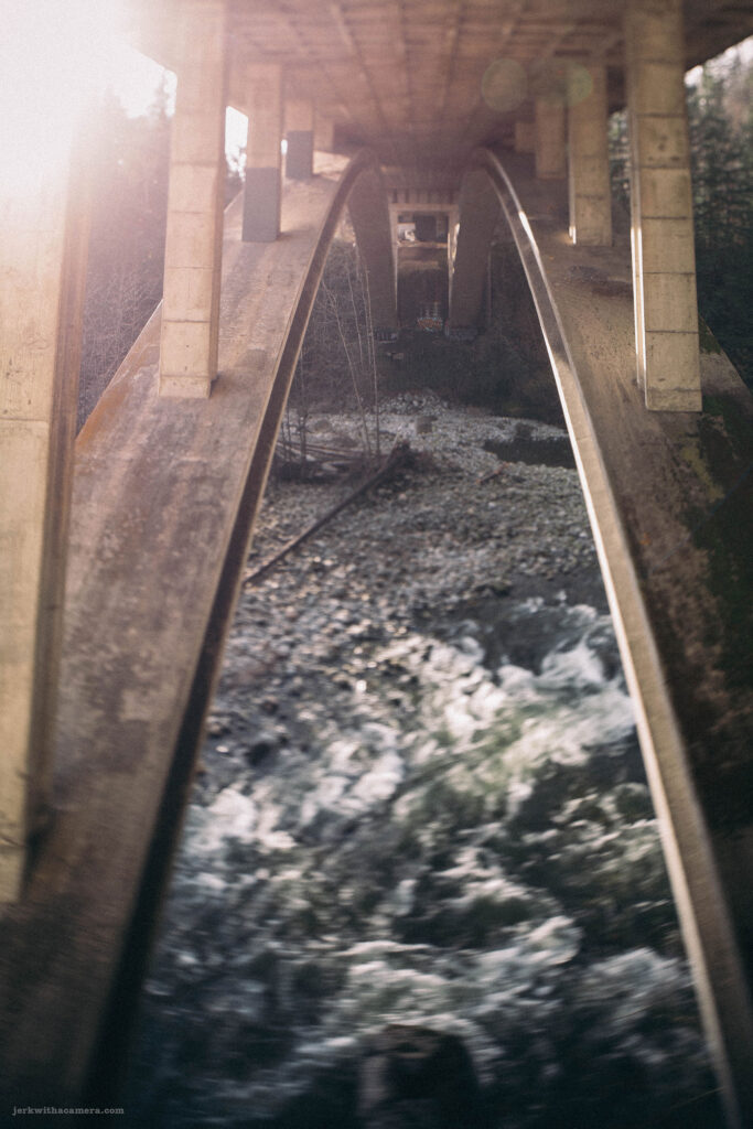 Hwy 1 bridge over the Capilano River in North Vancouver taken with a Tilt Shift Lens